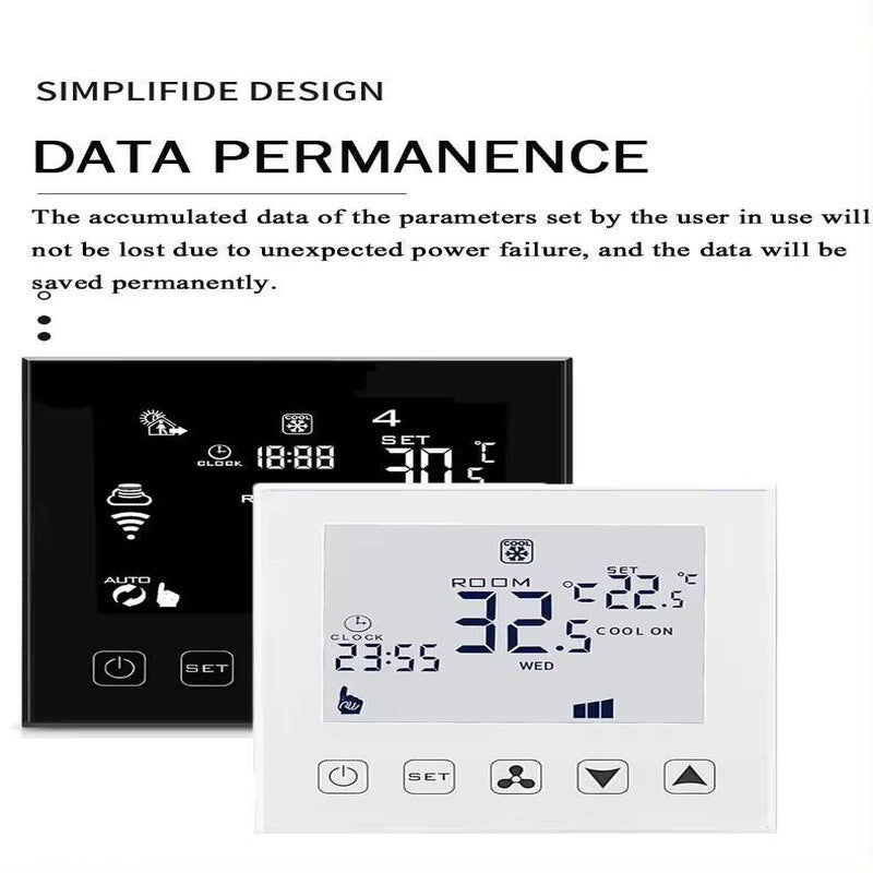 Termostat smart negru HYSEN HY603-WIFI-AC Tuya, ventiloconvertor Termostat smart negru HYSEN HY603-WIFI-AC Tuya, ventiloconvertor